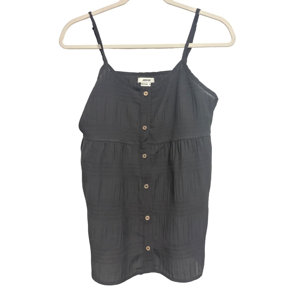Jason Wu Ruffled Button Up Camisole Black Tank Top Adjustable Straps Size M